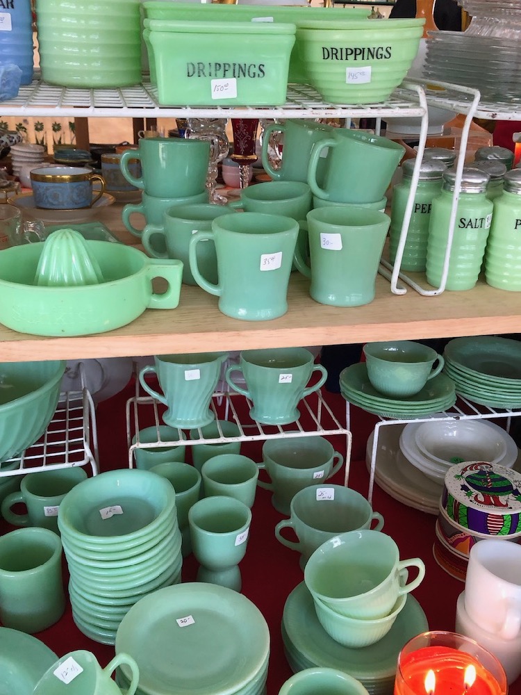 Jadite vintage glassware and kitchen goods Brimfield 